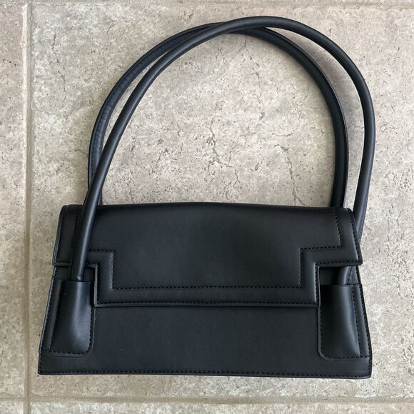 French Connection Black Josephine Shoulder Bag Button Excellent - Picture 1 of 10